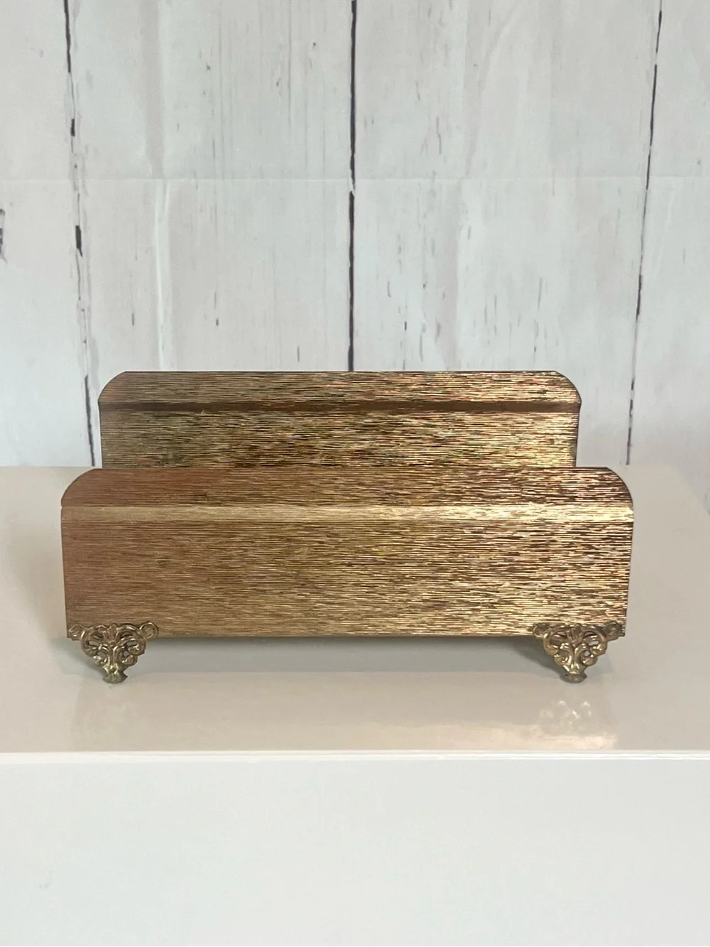 VTG Hollywood Regency Gold Filigree Tissue Box Cover Bow Scroll Foot MCM